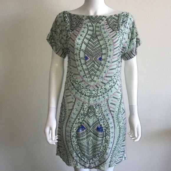 ANTIK BATIK *Hampton aqua beaded boho dress M